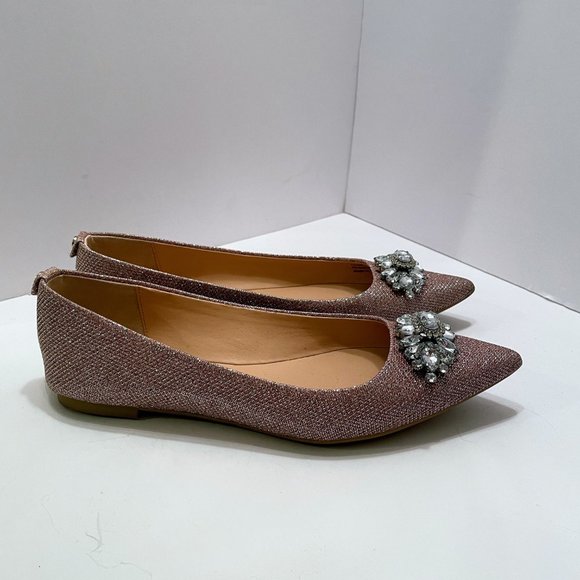 Jewel Badgley Mischka Pink & Silver Pointy Toe Flats with Gem Embellishment Sz.8 - Picture 4 of 11